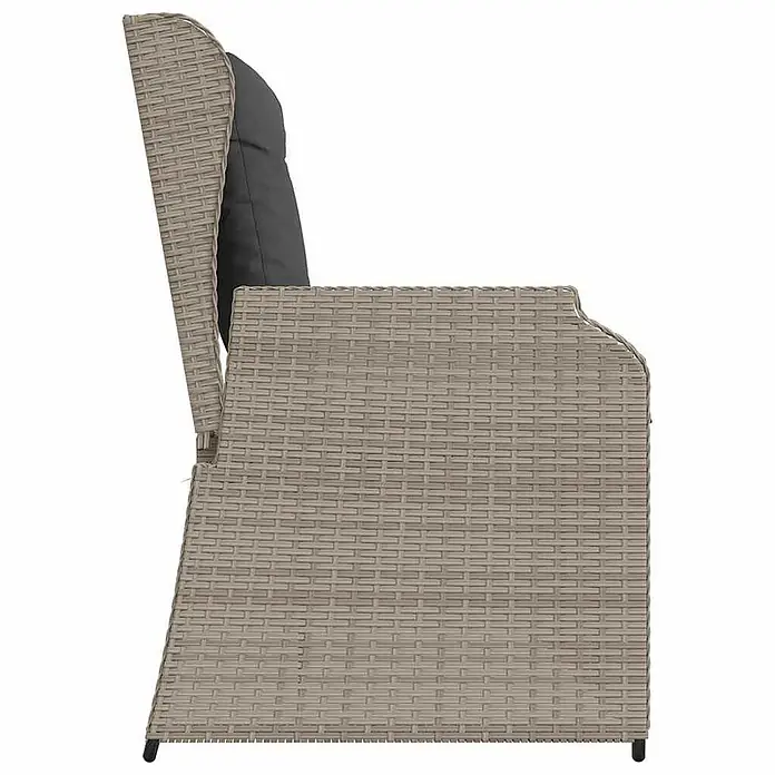 Furnicato Gartenbank - B x T x H: 95 x 110 x 95 cm, Hellgrau - Seitenansicht eines hellbeigen Outdoor-Sessels aus Polyrattan mit dunkelgrauem Kissen.