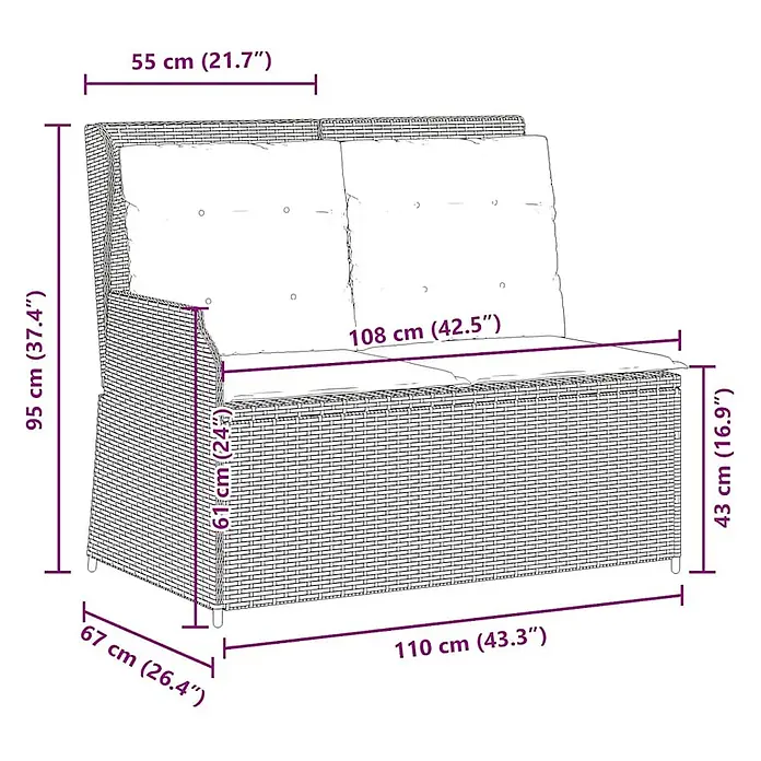 Furnicato Gartenbank - B x T x H: 95 x 110 x 95 cm, Hellgrau - Zweisitzer-Gartensofa aus braunem Polyrattan mit hellen Kissen.