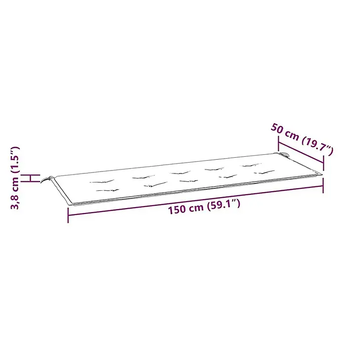 Furnicato Gartenbank Eukalyptusholz geölt - B x T x H: 150 x 60 x 89 cm, Grau - Rechteckiges, getuftetes Kissen mit Maßen 150x50x3,8 cm und Befestigungsschnüren.