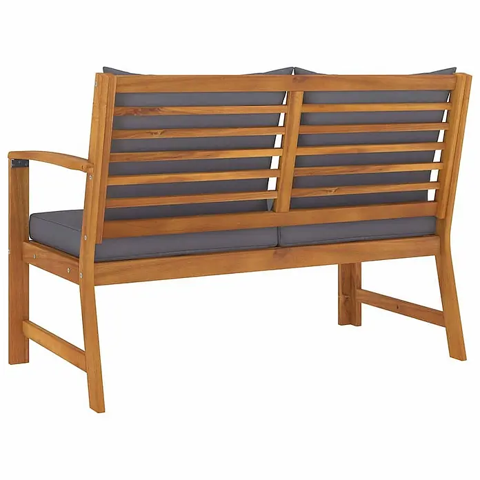 Furnicato Gartenbank Akazienholz geölt - B x T x H: 114,5 x 60,5 x 81 cm, Dunkelgrau - Hölzerne Zweisitzer-Gartenbank mit dunkelgrauen Kissen.