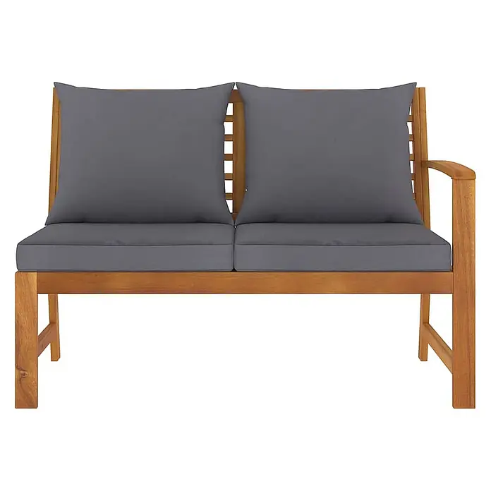 Furnicato Gartenbank Akazienholz geölt - B x T x H: 114,5 x 60,5 x 81 cm, Dunkelgrau - Zweisitzer-Gartenbank aus Akazienholz mit dunkelgrauen Sitz- und Rückenkissen und einer rechten Armlehne.