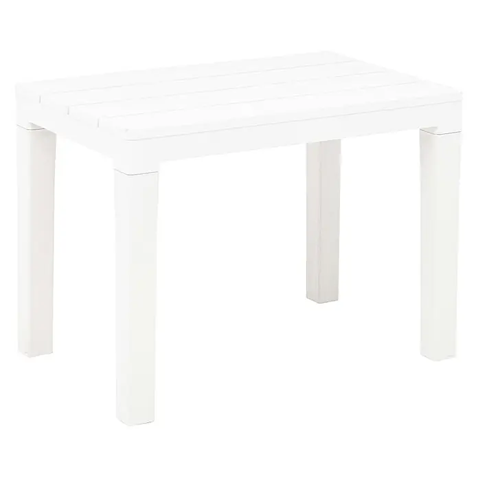 Furnicato Gartenbank Kunststoff Holzoptik - B x T x H: 60 x 38,5 x 45 cm, Weiß - Weißer Lattenrost-Beistelltisch für draußen.