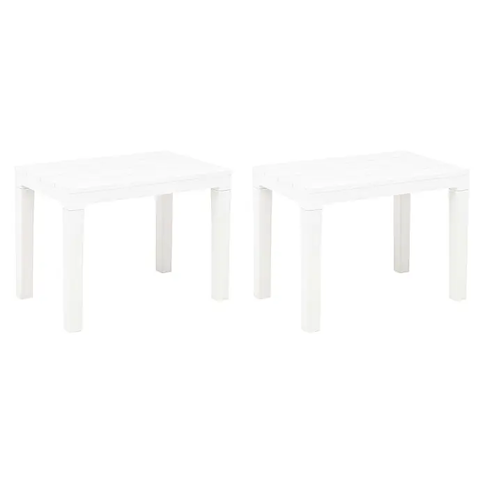 Furnicato Gartenbank Kunststoff Holzoptik - B x T x H: 60 x 38,5 x 45 cm, Weiß - Zwei weiße Beistelltische mit Lamellen aus Kunststoff.
