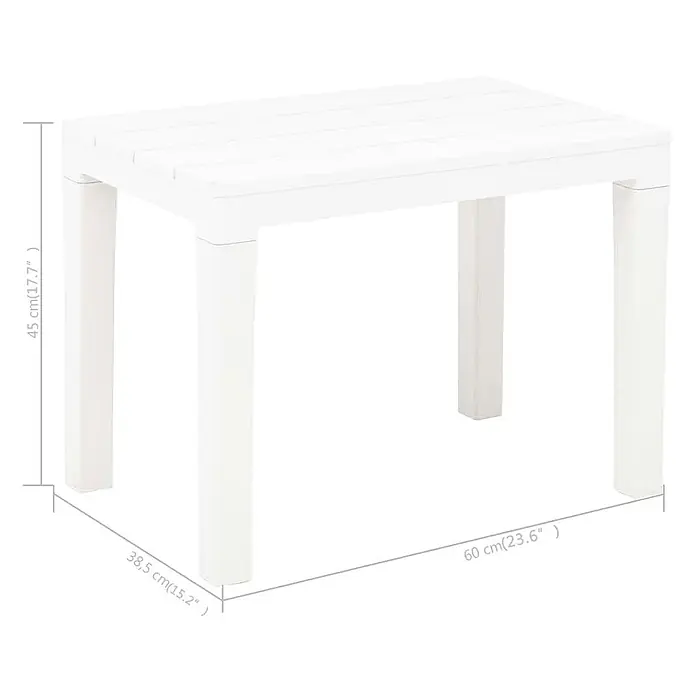 Furnicato Gartenbank Kunststoff Holzoptik - B x T x H: 60 x 38,5 x 45 cm, Weiß - Weißer rechteckiger Beistelltisch mit den Maßen 60x38,5x45 cm.