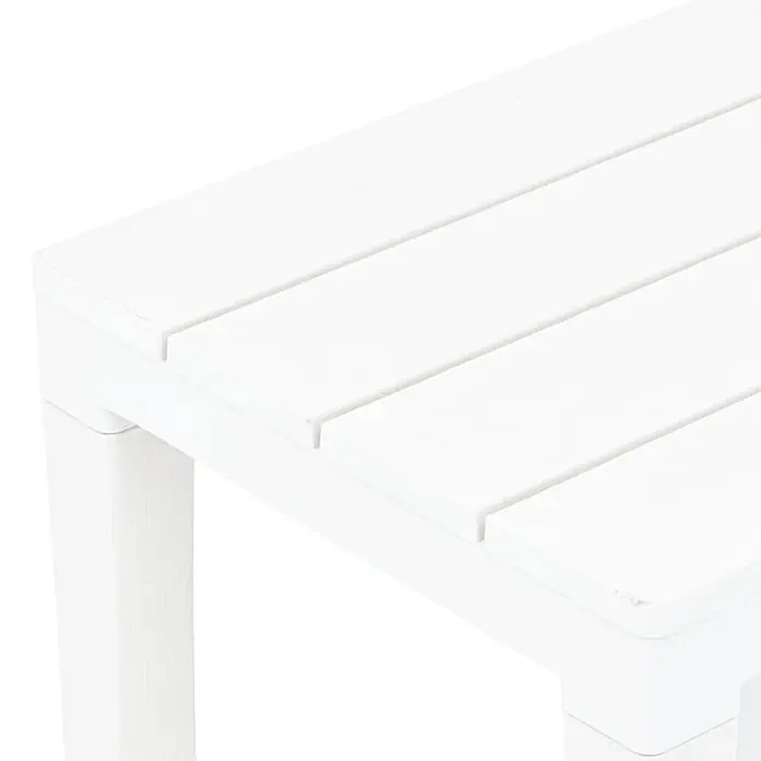 Furnicato Gartenbank Kunststoff Holzoptik - B x T x H: 60 x 38,5 x 45 cm, Weiß - Weiße Latten-Tisch- oder Bankoberfläche mit sichtbarem Bein.