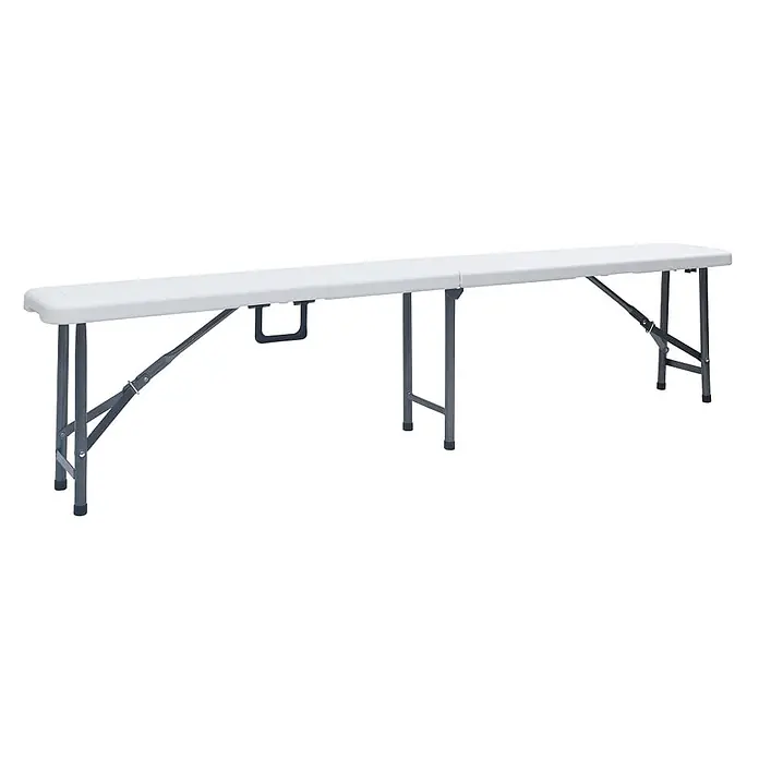 Furnicato Gartenbank HDPE - B x T x H: 26 x 180 x 42 cm, Weiß - Weiße Kunststoff-Klappbank mit dunkelgrauen Metallbeinen und Tragegriff, für einfache Lagerung und Transport.
