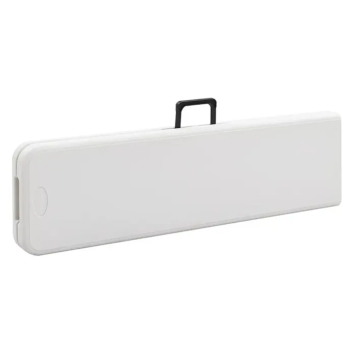 Furnicato Gartenbank HDPE - B x T x H: 26 x 180 x 42 cm, Weiß - Weißer klappbarer Kunststofftisch, kompakt und tragbar mit schwarzem Tragegriff.