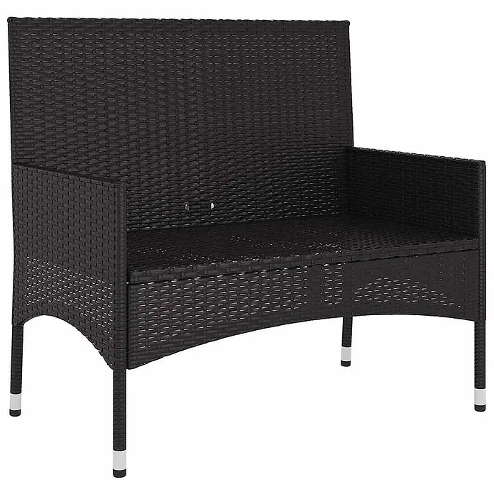 Furnicato Gartenbank - Schwarz - Schwarze Polyrattan-Zweisitzer-Gartenbank mit hoher Rückenlehne und Armlehnen.