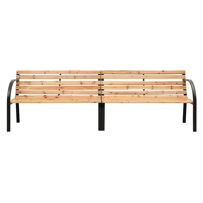 Furnicato Gartenbank Tannen-Massivholz - B x T x H: 225 x 54 x 73 cm, Braun - Lange Holzgartenbank mit schwarzen Metallarmlehnen und Mittelstütze, für den Außenbereich.