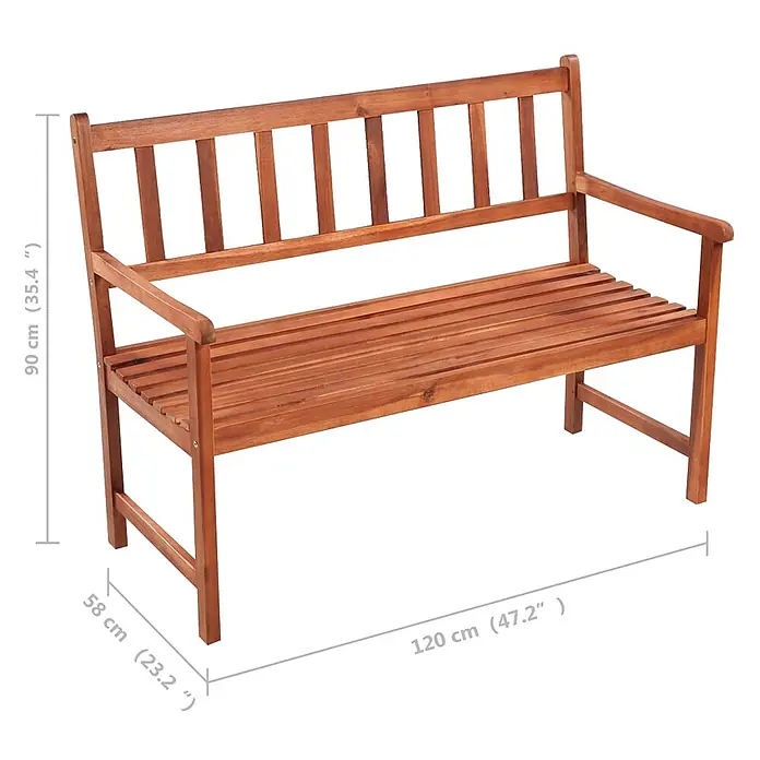 Furnicato Gartenbank Akazienholz geölt - B x T x H: 58 x 120 x 90 cm, Creme - Braune Holzgartenbank mit Lattenrostsitz, Rückenlehne und Armlehnen.