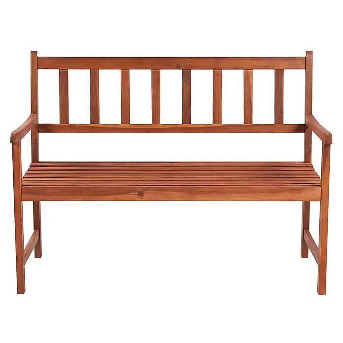 Furnicato Gartenbank Akazienholz geölt - B x T x H: 58 x 120 x 90 cm, Creme - Braune Holzgartenbank mit Lattenrostsitz und Rückenlehne sowie Armlehnen.
