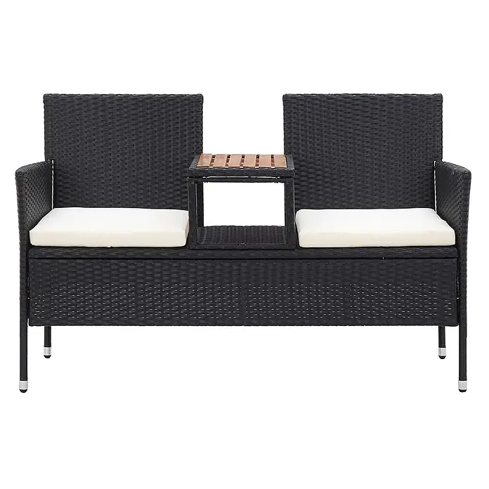 Furnicato Gartenbank PE-Rattan Cremeweiß - B x T x H: 143 x 65 x 88 cm, Schwarz