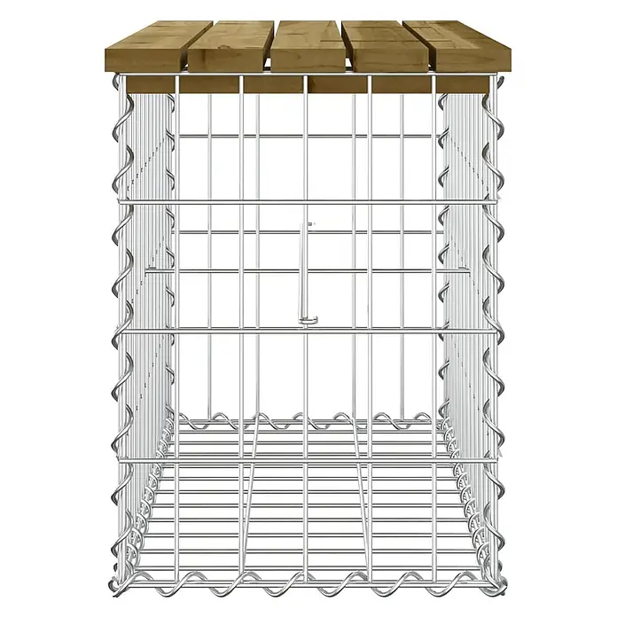 Furnicato Gartenbank Kiefernholz imprägniert - B x T x H: 63 x 31,5 x 42 cm, Imprägniertes Kiefernholz - Gabionenkorb aus silbernem Drahtgeflecht mit einer oberen Holzabdeckung.