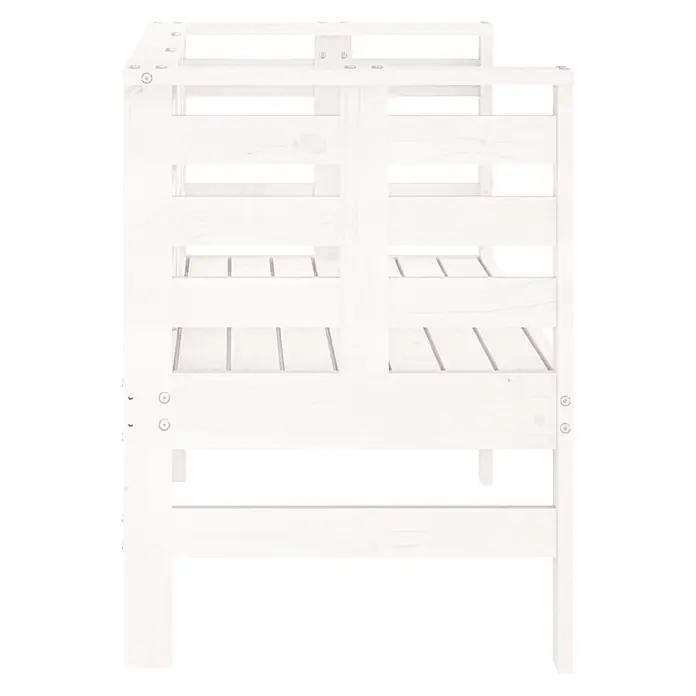 Furnicato Gartenbank Kiefernholz-Massivholz - B x T x H: 111,5 x 53 x 71 cm, Weiße Kiefer - Weißes Etagenbettgestell aus Holz, Seitenansicht, mit zwei Ebenen und Lattenrosten.