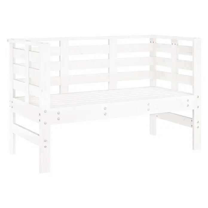 Furnicato Gartenbank Kiefernholz-Massivholz - B x T x H: 111,5 x 53 x 71 cm, Weiße Kiefer - Weißes Kinderbettgestell aus Holz mit Lattenseiten und -rost.