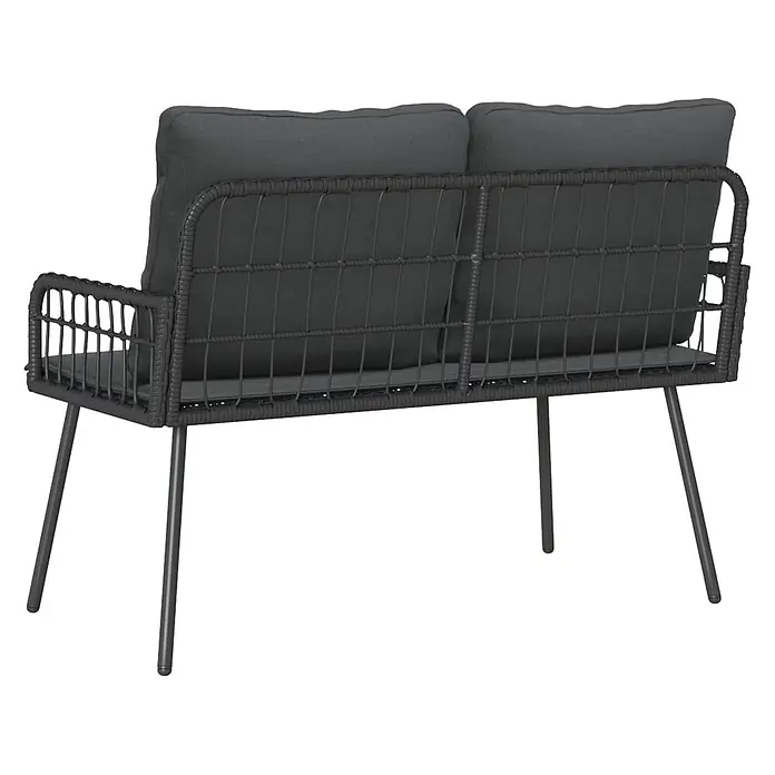 Furnicato Gartenbank Poly-Rattan Anthrazit - B x T x H: 64 x 114 x 90 cm, Schwarz und Dunkelgrau - Dunkelgraue Outdoor-Bank aus Geflecht mit weichen Polstern und Metallbeinen.