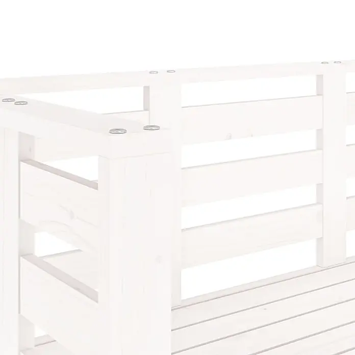 Furnicato Gartenbank Kiefernholz-Massivholz - B x T x H: 111,5 x 53 x 71 cm, Weiße Kiefer - Weißer Kiefernholzrahmen für eine Outdoor-Sitzgelegenheit, mit sichtbaren Befestigungen.