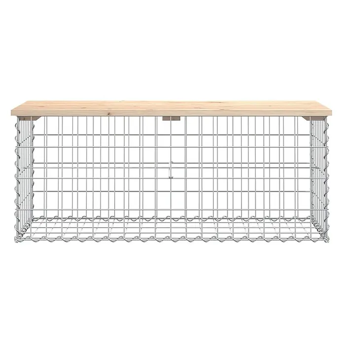 Furnicato Gartenbank - B x T x H: 44 x 103 x 42 cm, Natürliche Kiefer - Gabionenbank aus Drahtgeflecht mit heller Holzplatte.