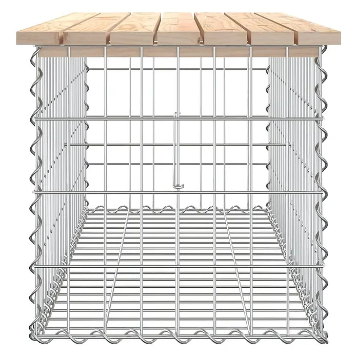 Furnicato Gartenbank - B x T x H: 44 x 103 x 42 cm, Natürliche Kiefer - Gabionenwürfel aus silbernem Drahtgeflecht mit hellbrauner Holzplatte. Ideal als Beistelltisch oder Bank.