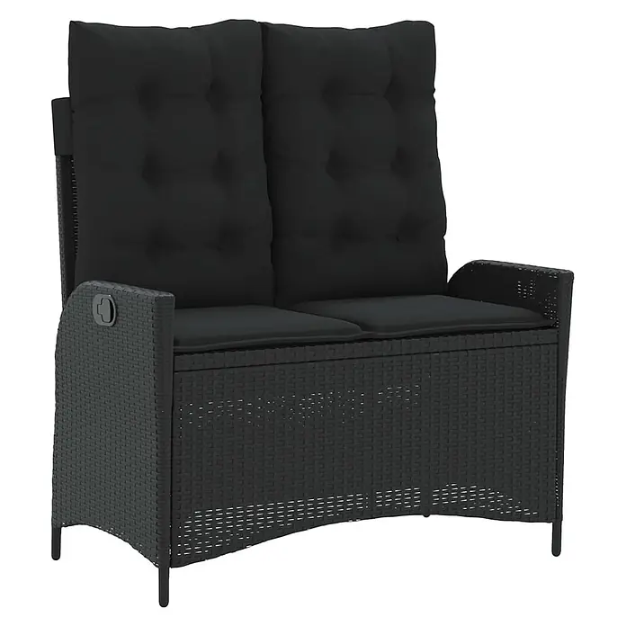 Furnicato Gartenbank - B x T x H: 86 x 86 x 93 cm, Schwarz - Schwarzes Rattan-Gartensofa für 2 Personen mit schwarzen Kissen und Relaxfunktion.