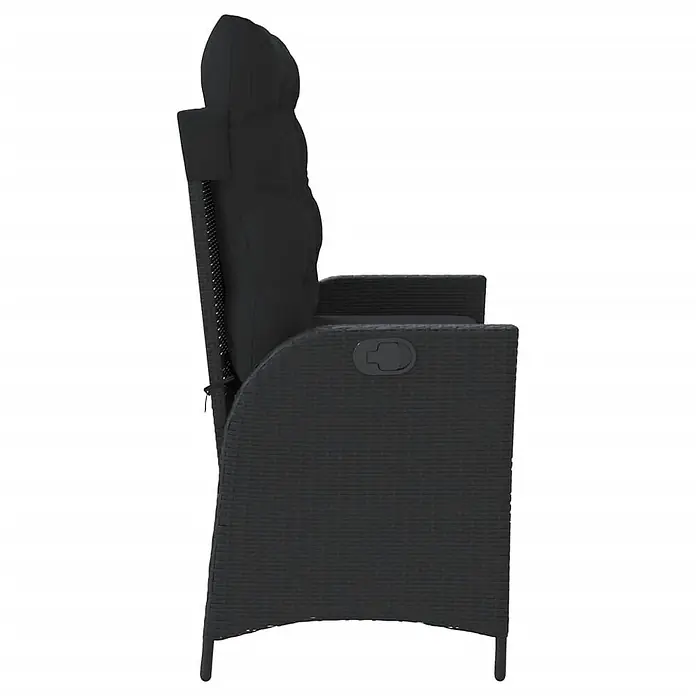Furnicato Gartenbank - B x T x H: 86 x 86 x 93 cm, Schwarz - Seitenansicht eines dunkelgrauen Polyrattan-Relaxsessels mit schwarzen Kissen.
