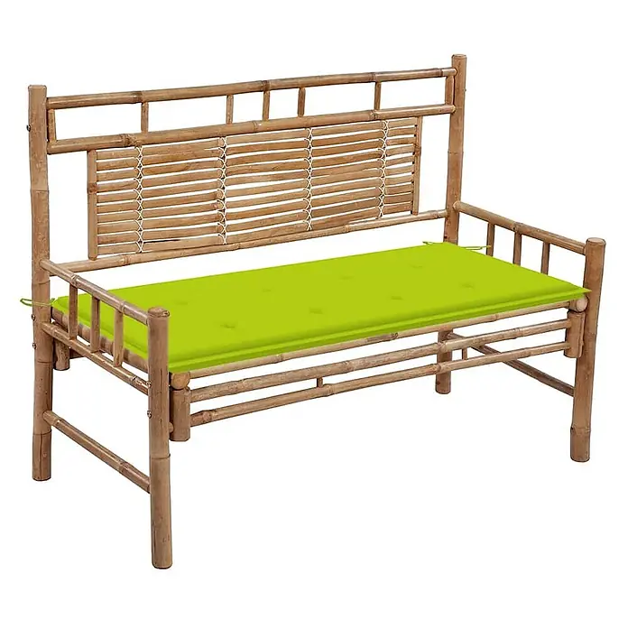 Furnicato Gartenbank - B x T x H: 55 x 120 x 90 cm, Knallgrün - Bambusgartenbank mit einem hellgrünen Kissen.