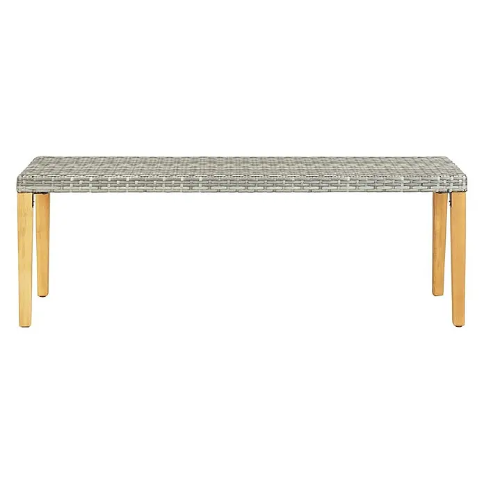 Furnicato Gartenbank Poly Rattan - B x T x H: 40 x 80 x 40 cm, Grau - Rechteckige Bank mit grauem Geflecht und hellen Holzbeinen.