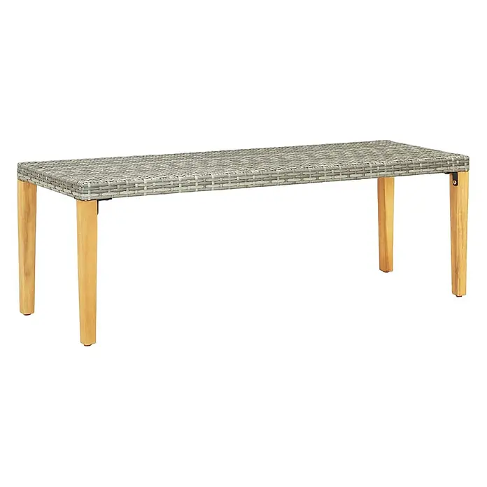 Furnicato Gartenbank Poly Rattan - B x T x H: 40 x 80 x 40 cm, Grau - Graue Bank aus geflochtenem Rattan mit Beinen aus Naturholz.