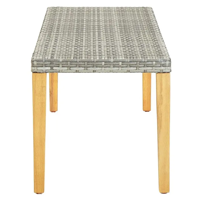 Furnicato Gartenbank Poly Rattan - B x T x H: 40 x 80 x 40 cm, Grau - Grauer geflochtener rechteckiger Gartentisch mit naturfarbenen Holzbeinen.