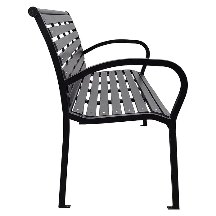 Furnicato Gartenbank WPC - B x T x H: 116 x 59 x 81 cm, Schwarz - Schwarze Metallparkbank mit Lattenrostsitz und Rückenlehne.