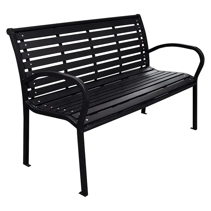 Furnicato Gartenbank WPC - B x T x H: 116 x 59 x 81 cm, Schwarz - Schwarze Gartenbank mit Metallrahmen und Holzlatten.