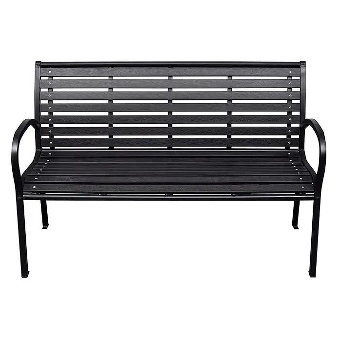 Furnicato Gartenbank WPC - B x T x H: 116 x 59 x 81 cm, Schwarz - Schwarze Gartenbank aus Metall mit Holzoptik-Latten.