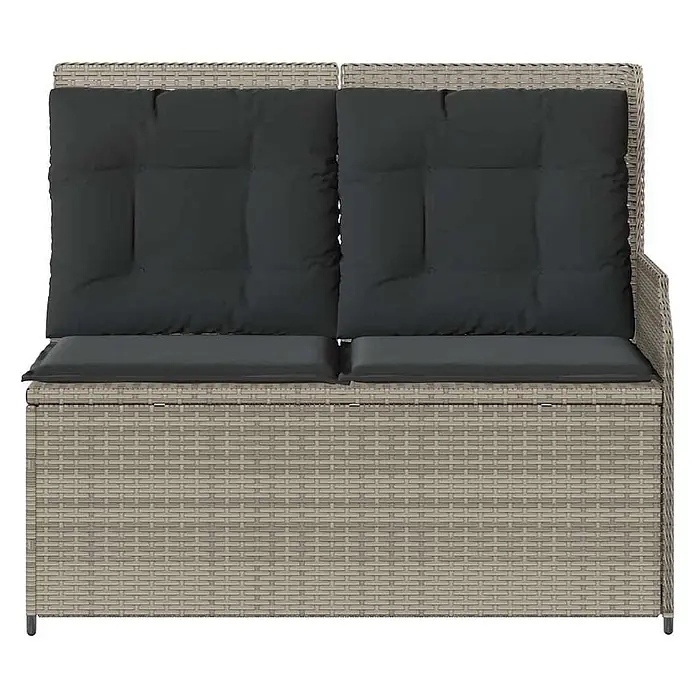 Furnicato Gartenbank - B x T x H: 95 x 110 x 95 cm, Hellgrau - Hellgraue Rattan 2-Sitzer Gartenbank mit Stauraum und dunkelgrauen Kissen.
