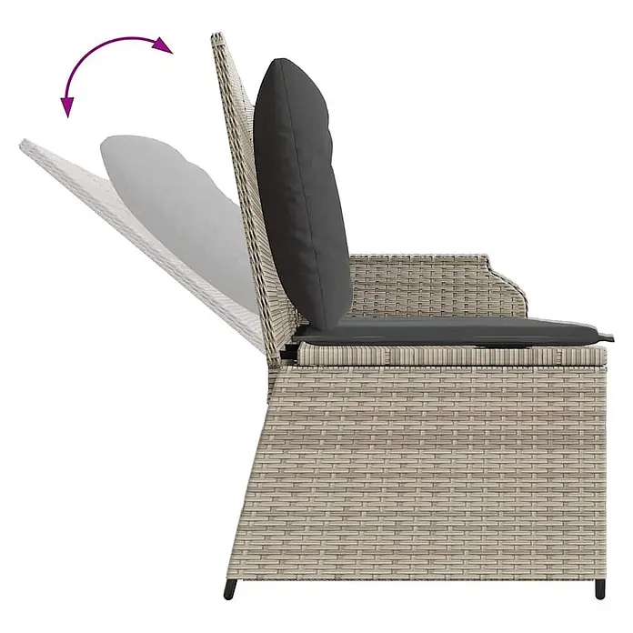 Furnicato Gartenbank - B x T x H: 95 x 110 x 95 cm, Hellgrau - Heller Rattan-Look Outdoor-Sessel mit dunkelgrauen Kissen und verstellbarer Rückenlehne.