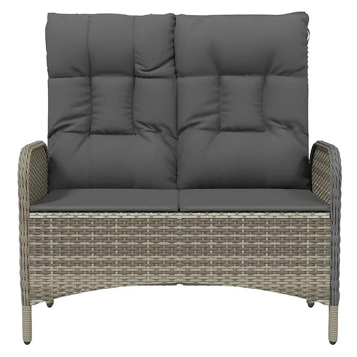Furnicato Gartenbank - Grau - Zweisitzer Gartensofa aus hellbraunem und grauem Polyrattan mit dunkelgrauen Kissen.