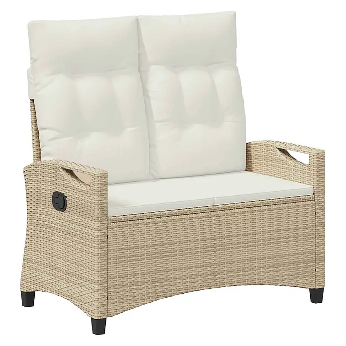 Furnicato Gartenbank pulverbeschichtet - B x T x H: 60 x 105 x 112 cm, Beige und Creme - Beige Polyrattan Garten-Zweisitzer mit cremefarbenen Kissen und Liegefunktion.