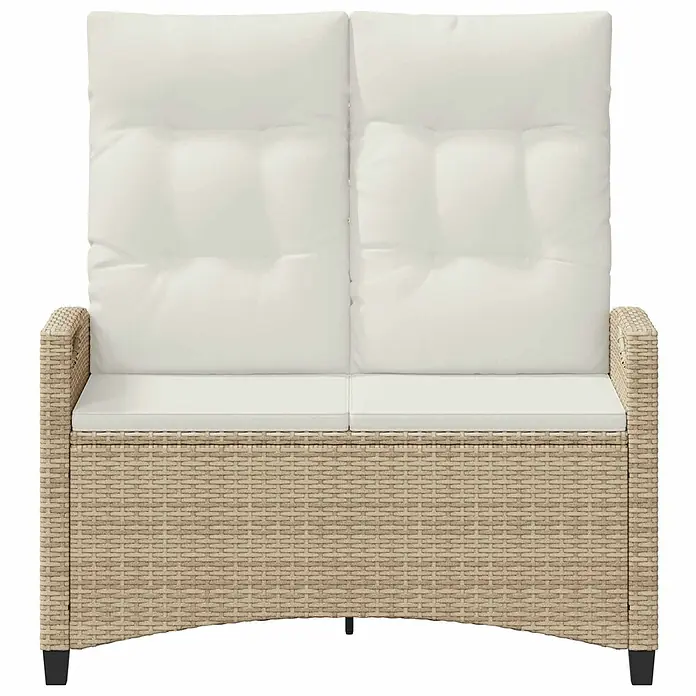 Furnicato Gartenbank pulverbeschichtet - B x T x H: 60 x 105 x 112 cm, Beige und Creme - Zweisitzer-Gartensofa mit beigem Rattangeflecht und hohen Rückenlehnen, ausgestattet mit bequemen weißen Sitz- und Rückenkissen.