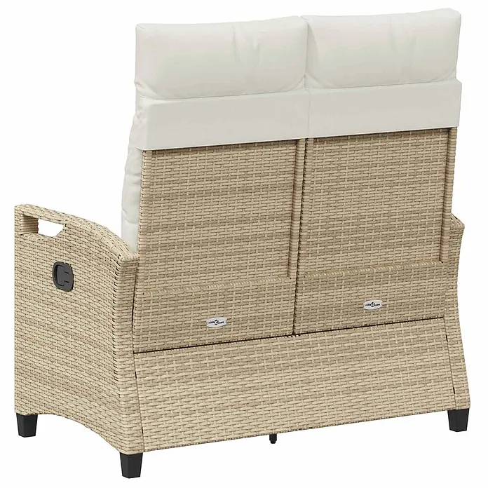 Furnicato Gartenbank pulverbeschichtet - B x T x H: 60 x 105 x 112 cm, Beige und Creme - Zweisitziges Gartensofa aus beigem Rattan-Optik-Geflecht mit cremefarbenen Kissen.