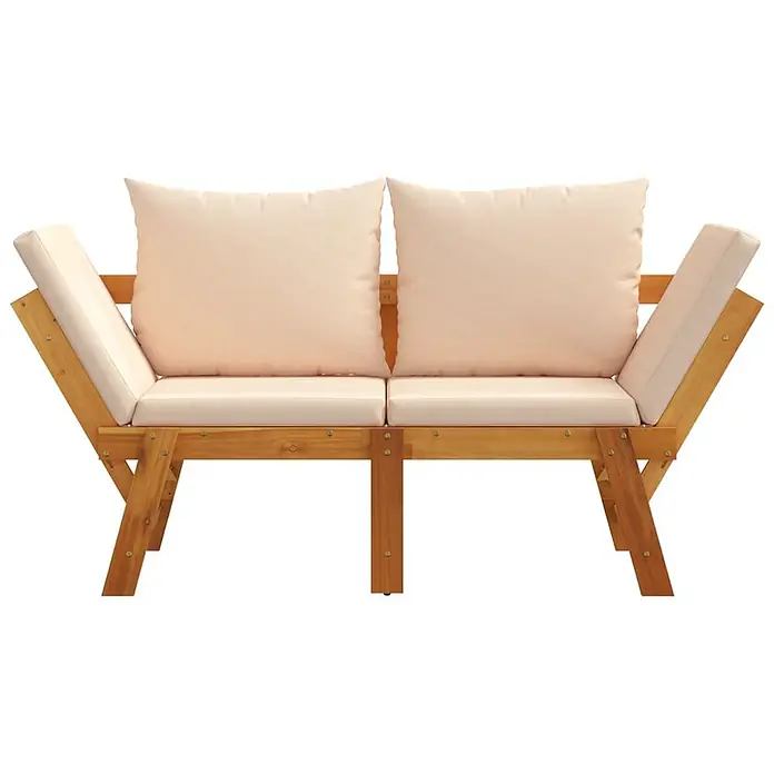 Furnicato Gartenbank Akazien-Massivholz geölt - B x T x H: 205 x 74 x 66 cm, Beige - Holzerne 2-Sitzer Gartenbank mit hellbeigen Kissen, für gemütliches Sitzen im Freien.