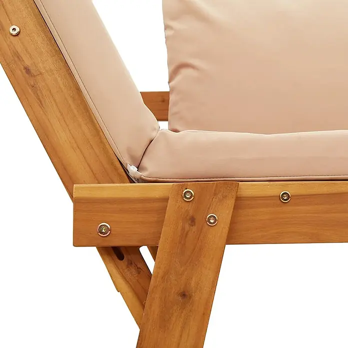 Furnicato Gartenbank Akazien-Massivholz geölt - B x T x H: 205 x 74 x 66 cm, Beige - Holz-Gartenstuhl mit Naturholzrahmen und beigefarbenen Kissen.