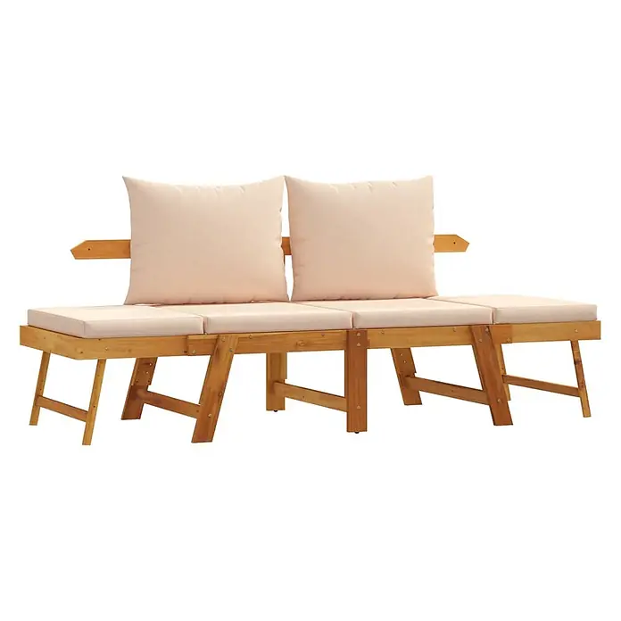 Furnicato Gartenbank Akazien-Massivholz geölt - B x T x H: 205 x 74 x 66 cm, Beige - Modulare Holz-Gartenbank mit hellbeigen Sitz- und Rückenkissen, geeignet für Garten oder Terrasse.