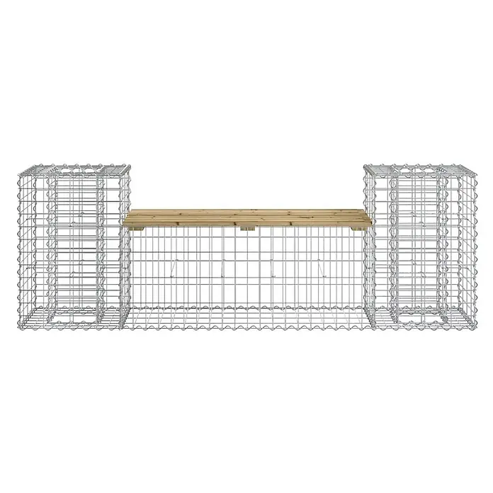 Furnicato Gartenbank Kiefernholz imprägniert - B x T x H: 183 x 41 x 60,5 cm, Dunkelbraun - U-förmige Gabionenbank aus verzinktem Draht mit heller Holzauflage.