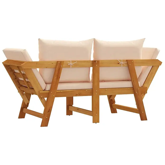 Furnicato Gartenbank Akazien-Massivholz geölt - B x T x H: 205 x 74 x 66 cm, Beige - Zweisitzer-Gartenbank aus hellem Holz mit hellrosa Kissen.