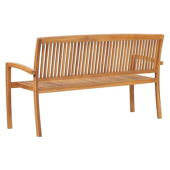 Furnicato Gartenbank Teak-Hartholz - B x T x H: 159 x 57,5 x 90 cm, Braun - Holzbodenbank mit Lattenrücken und Sitzfläche sowie geschwungenen Armlehnen in natürlichem Hellbraun.