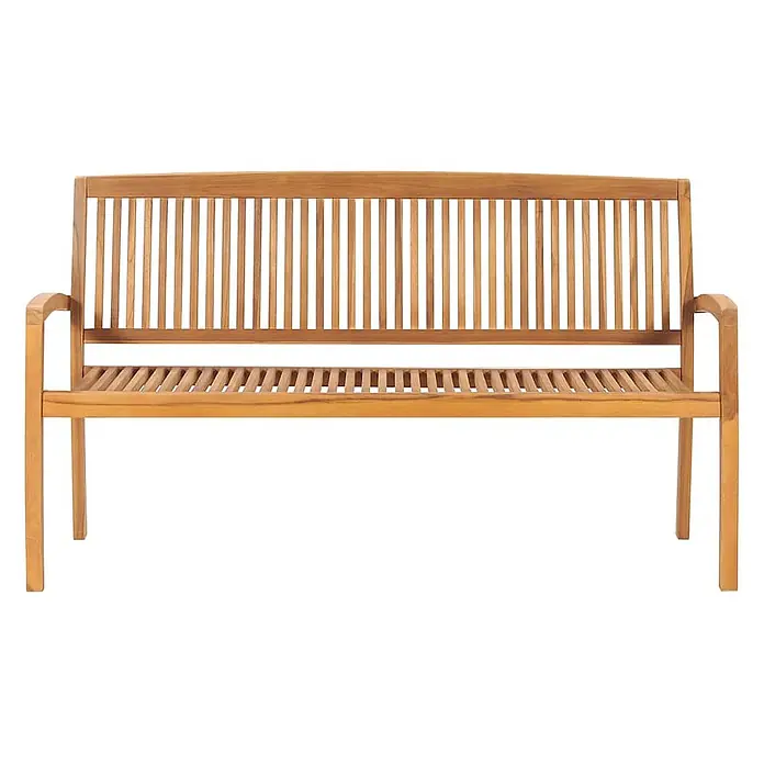 Furnicato Gartenbank Teak-Hartholz - B x T x H: 159 x 57,5 x 90 cm, Braun - Helle Holzgartenbank mit Lattenrückenlehne und Sitzfläche, mit Armlehnen.