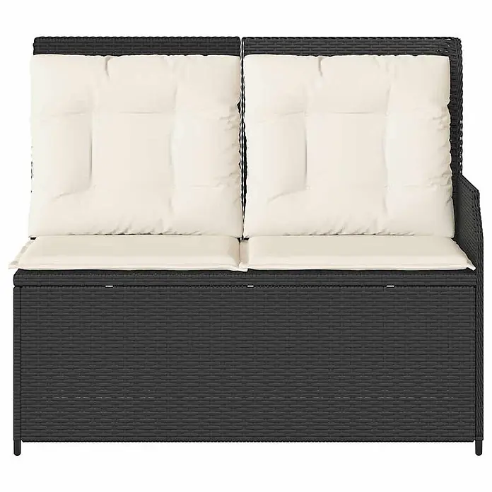 Furnicato Gartenbank PE-Rattan - B x T x H: 110 x 95 x 85 cm, Schwarz - Schwarze Rattan 2-Sitzer Gartenbank mit Stauraum und cremefarbenen Kissen.