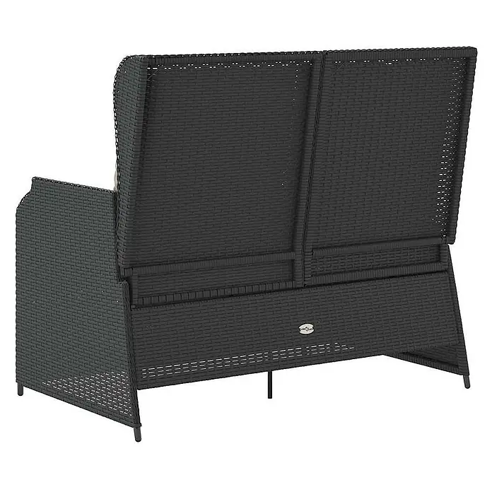Furnicato Gartenbank PE-Rattan - B x T x H: 110 x 95 x 85 cm, Schwarz - Schwarzes Outdoor-Sofa aus Polyrattan, von hinten gesehen.
