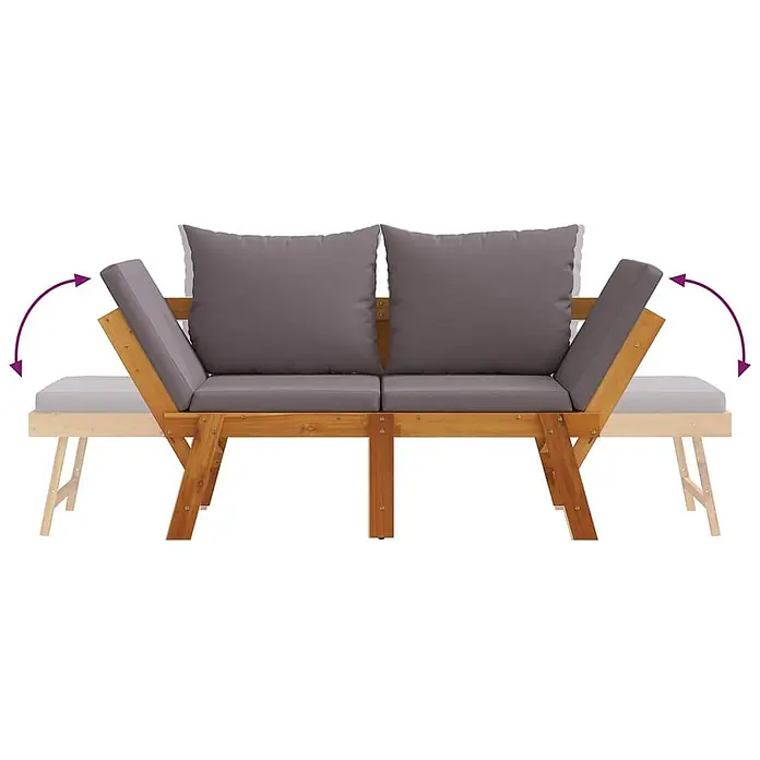 Furnicato Gartenbank Akazien-Massivholz geölt - B x T x H: 205 x 74 x 66 cm, Dunkelgrau - Hölzernes Gartensofa mit grauen Kissen und verstellbaren, neigbaren Seitenteilen.