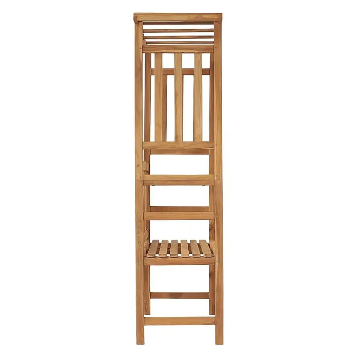 Furnicato Gartenbank Teak-Hartholz - B x T x H: 115 x 45 x 170 cm, Braun - Ein hohes, schmales Regal aus natürlichem Teakholz mit mehreren Lattenböden und offenen Fächern.