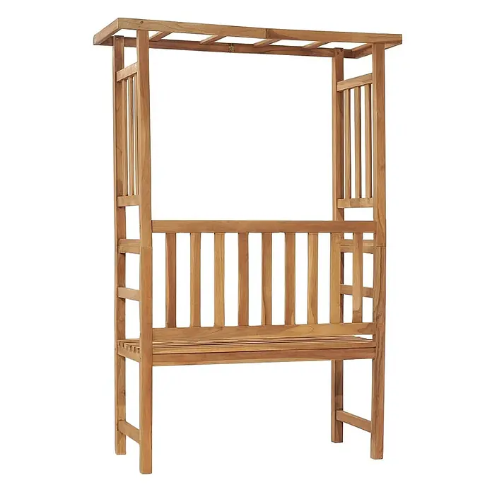 Furnicato Gartenbank Teak-Hartholz - B x T x H: 115 x 45 x 170 cm, Braun - Hellbraune Gartenbank aus Holz mit integrierter Laube.